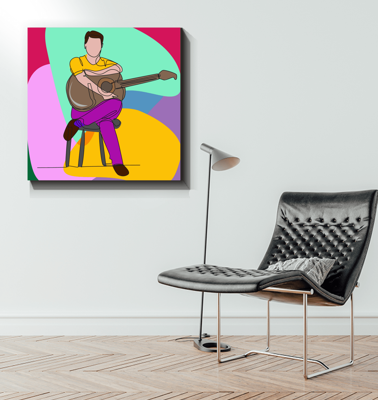 A Man Sitting With A Guitar Wrapped Canvas - Beyond T-shirts