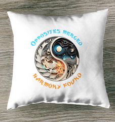 Ying Yang design indoor pillow with desert dusk colors.