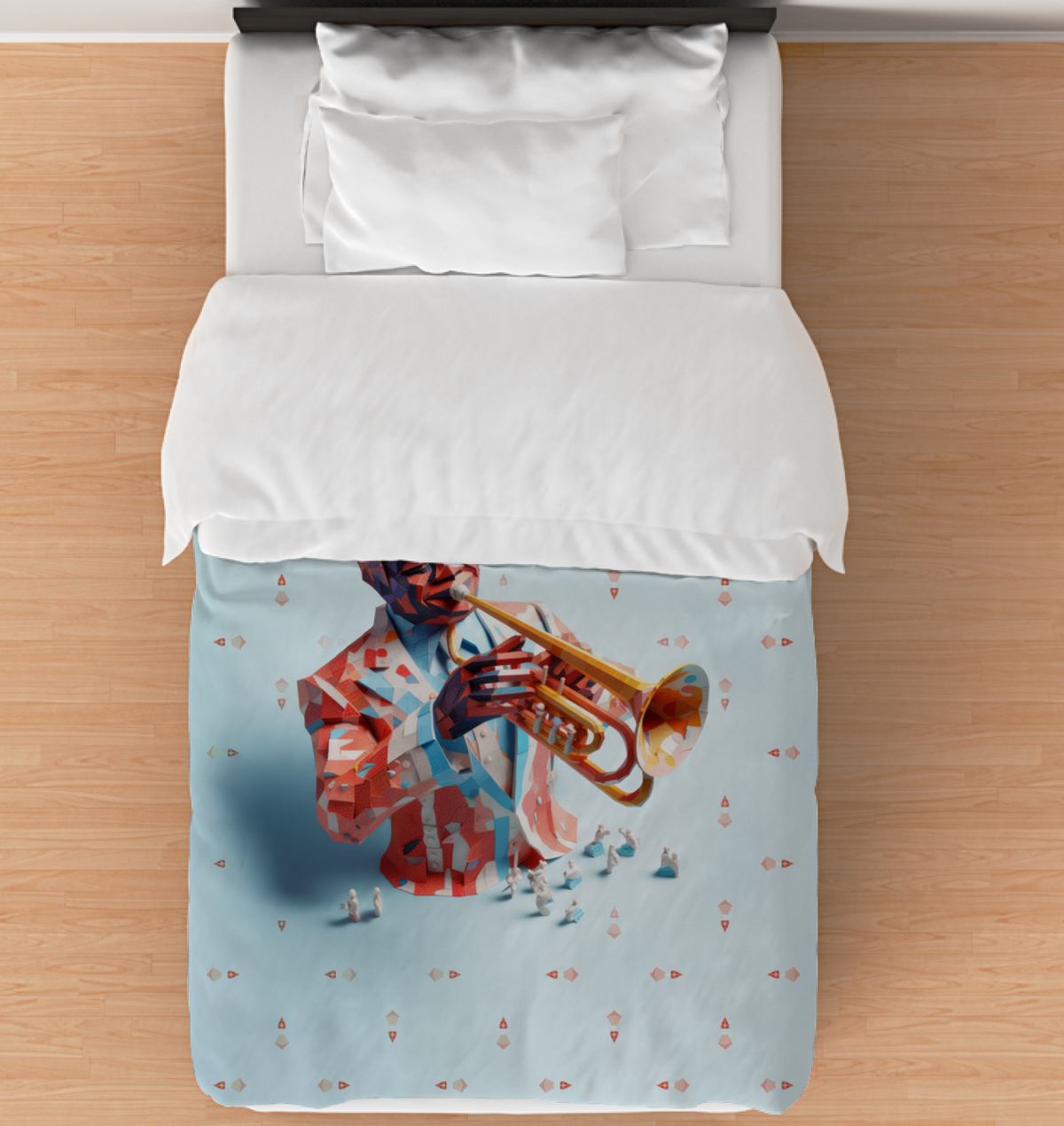 Geometric Harmony Comforter on bed, showcasing modern pattern.