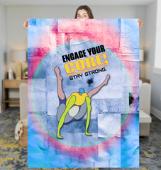 Cozy yoga-themed Sherpa blanket with Pigeon Pose design.