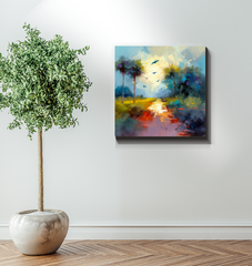 Tranquil Mountain Sunset Wrapped Canvas