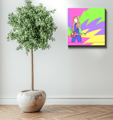 Girl Playing Guitar Line Art 2 Wrapped Canvas - Beyond T-shirts