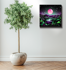 Celestial Cliffs Starry Landscape Canvas