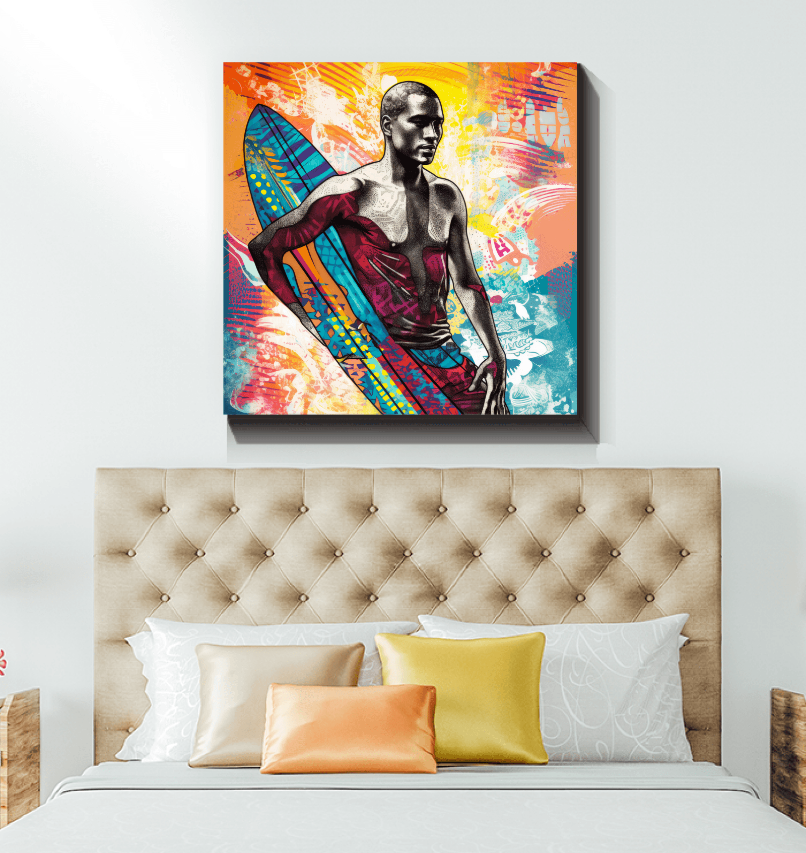 Serene beach scene on Surfing 5 13 Wrapped Canvas