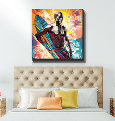 Serene beach scene on Surfing 5 13 Wrapped Canvas