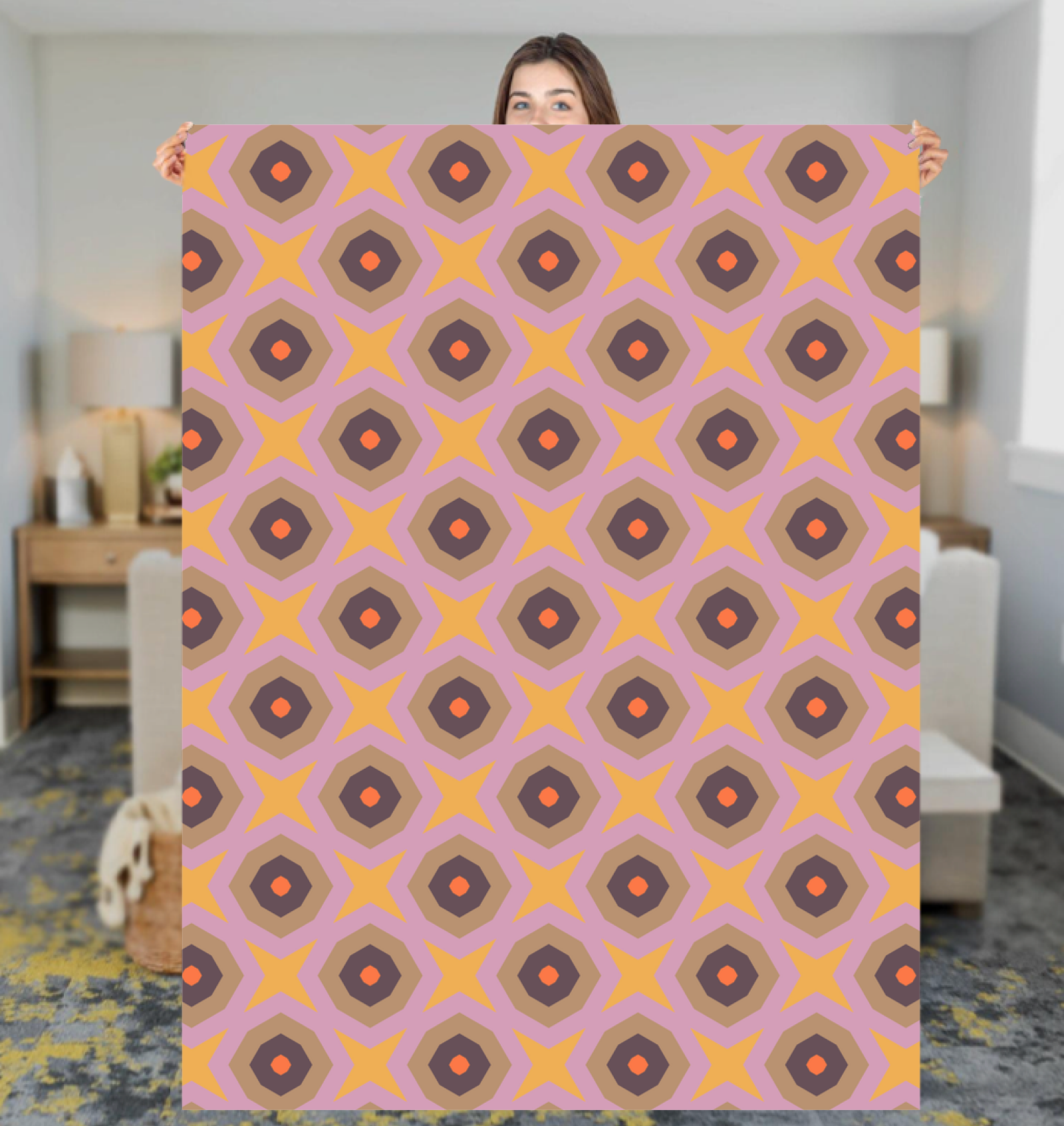 Colorful tribal pattern on cozy sherpa blanket