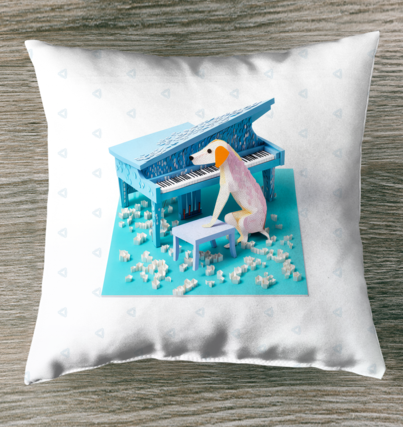Outdoor pillow with frosty snowflake mosaic design.