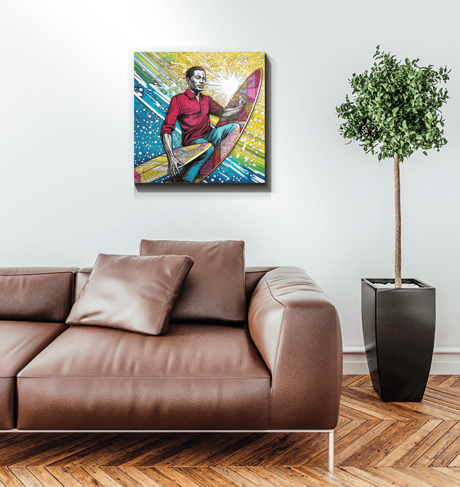 Surfing 5 20 Wrapped Canvas in a modern home office