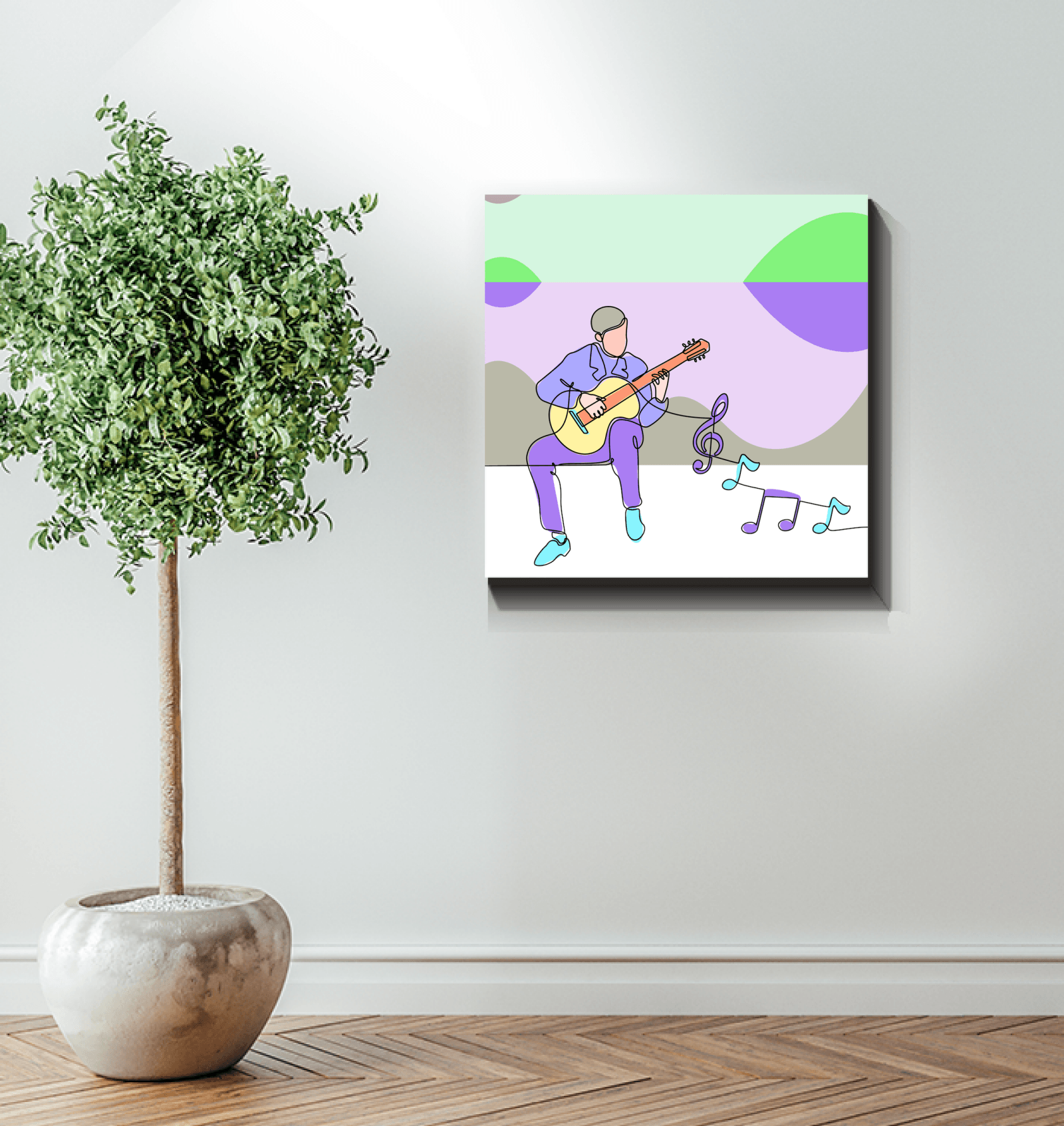 Man Playing Guitar Line Art 2 Wrapped Canvas - Beyond T-shirts
