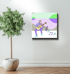 Man Playing Guitar Line Art 2 Wrapped Canvas - Beyond T-shirts