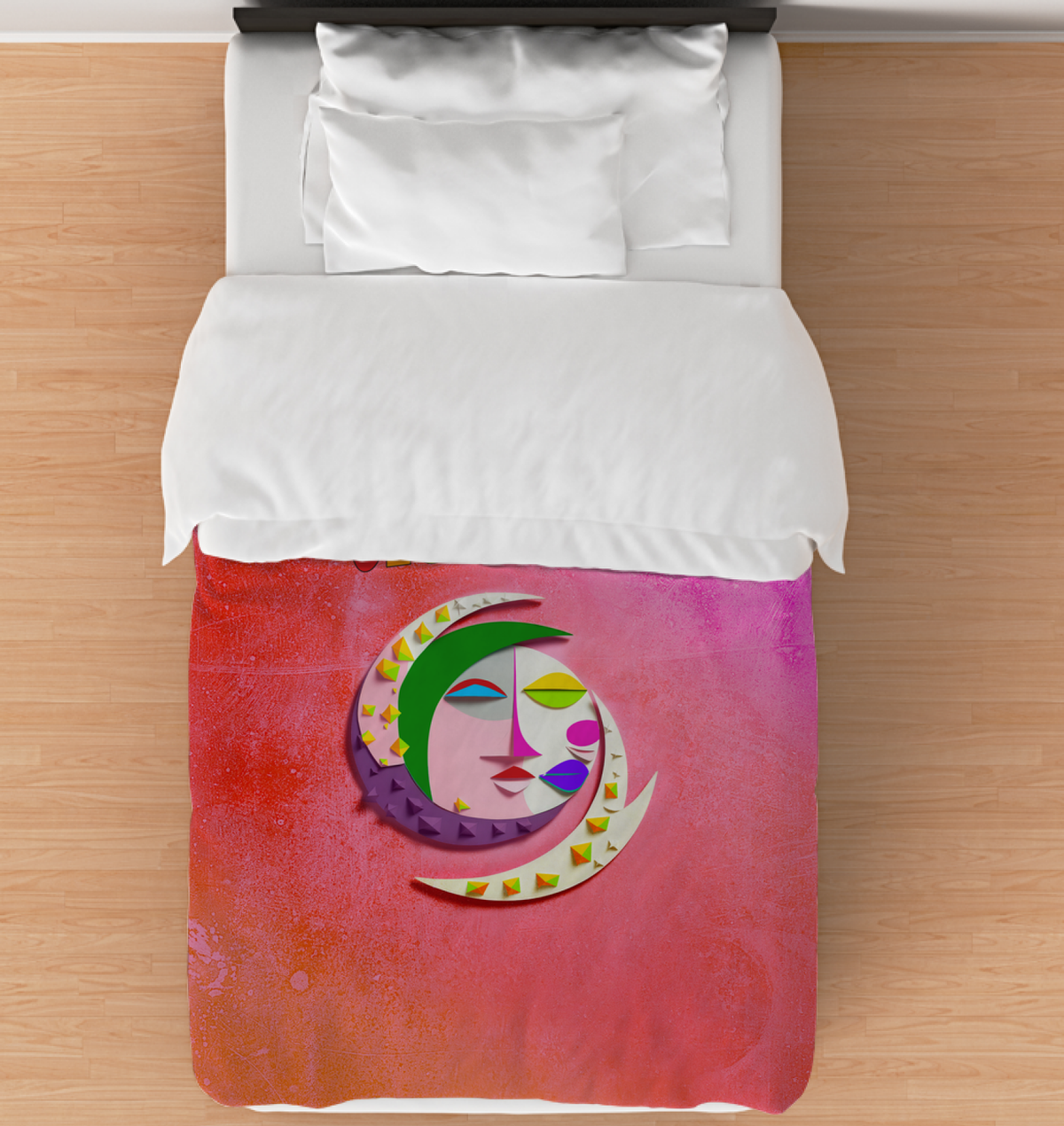 Hansel and Gretel Comforter draped on a cozy bed.
