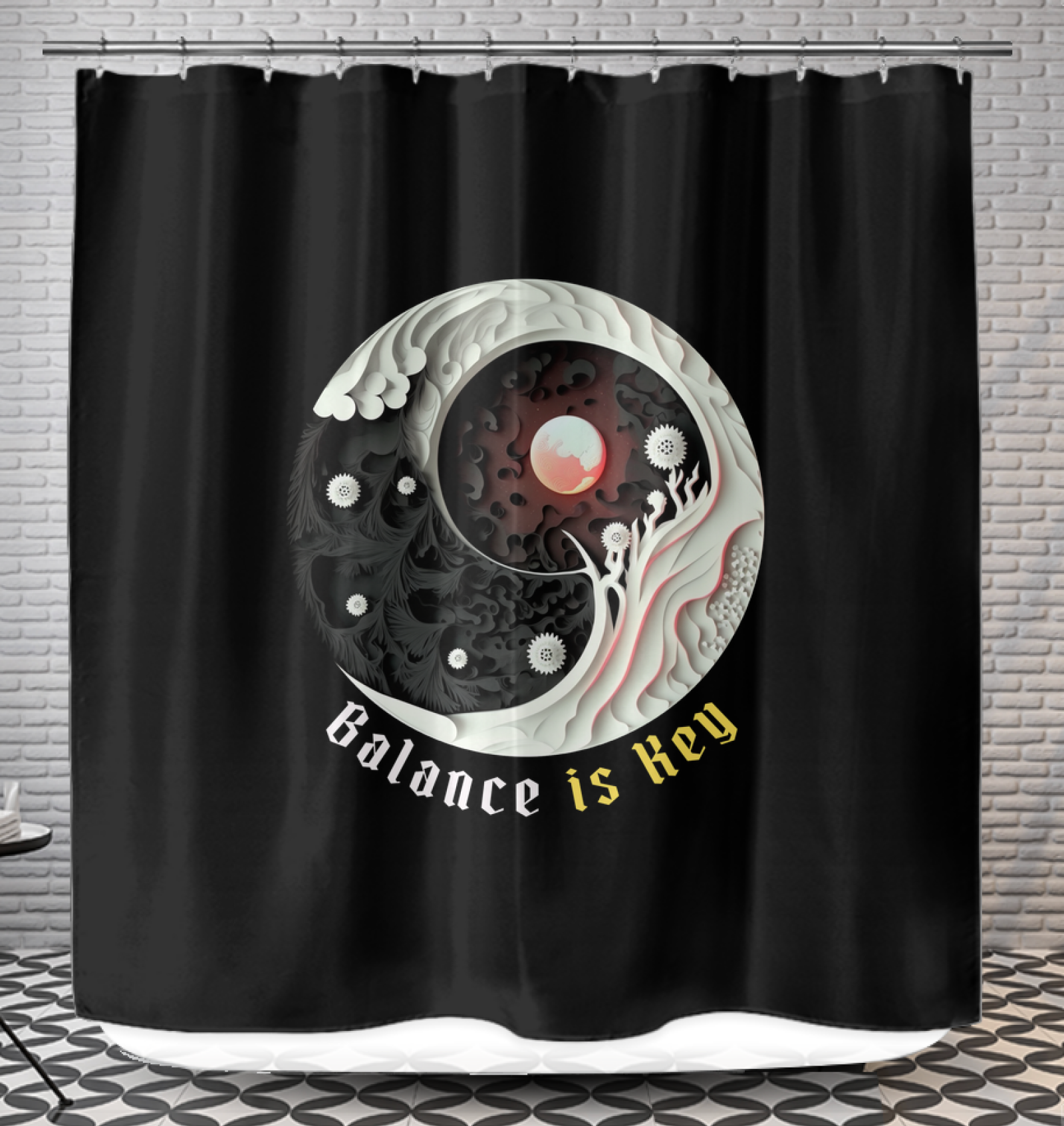 Ying Yang design on Arctic Chill shower curtain.