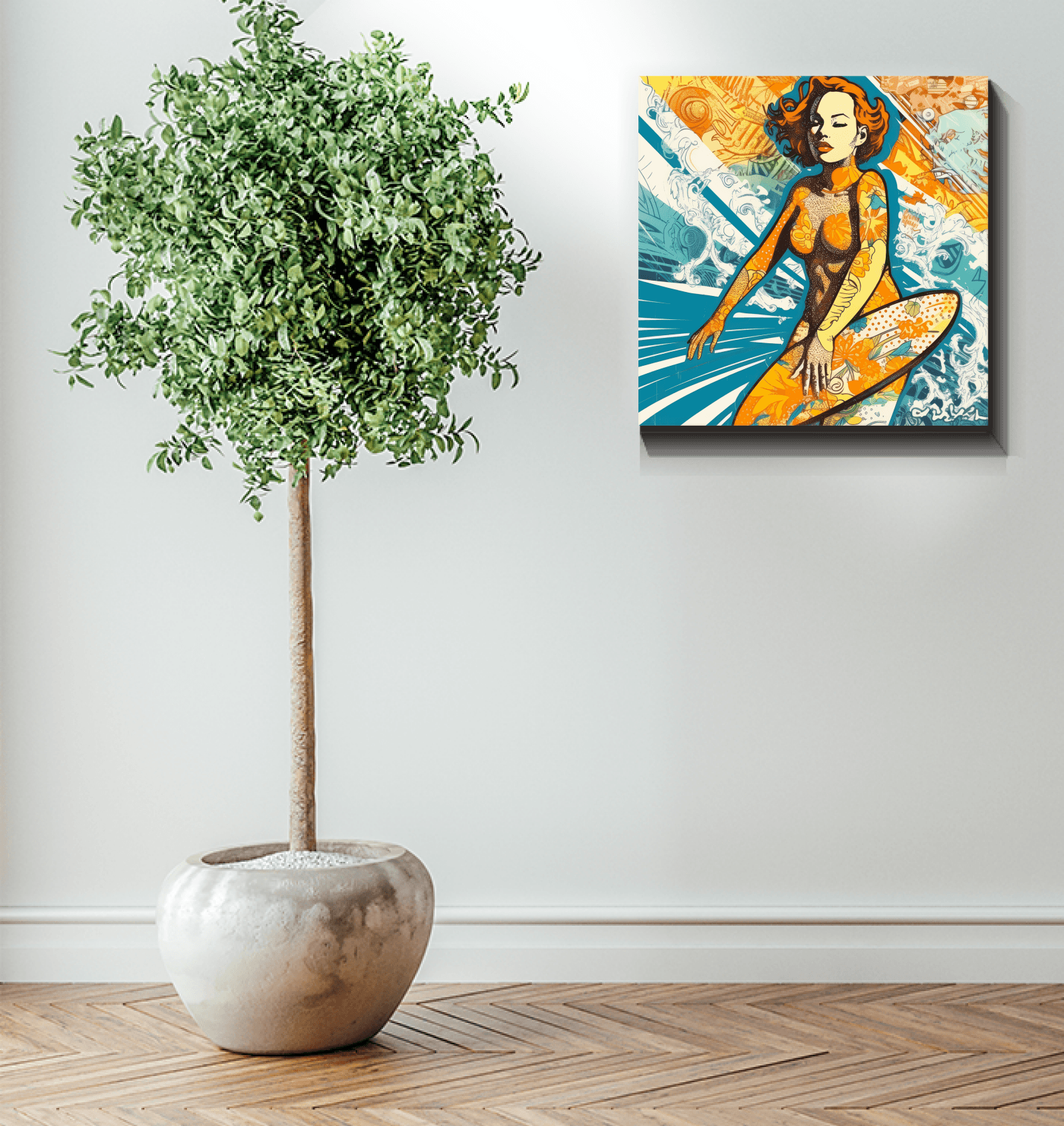Surfing 5 31 Wrapped Canvas in a coastal-themed room
