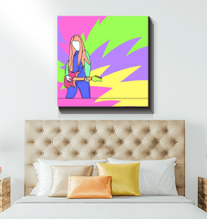 Girl Playing Guitar Line Art 2 Wrapped Canvas - Beyond T-shirts