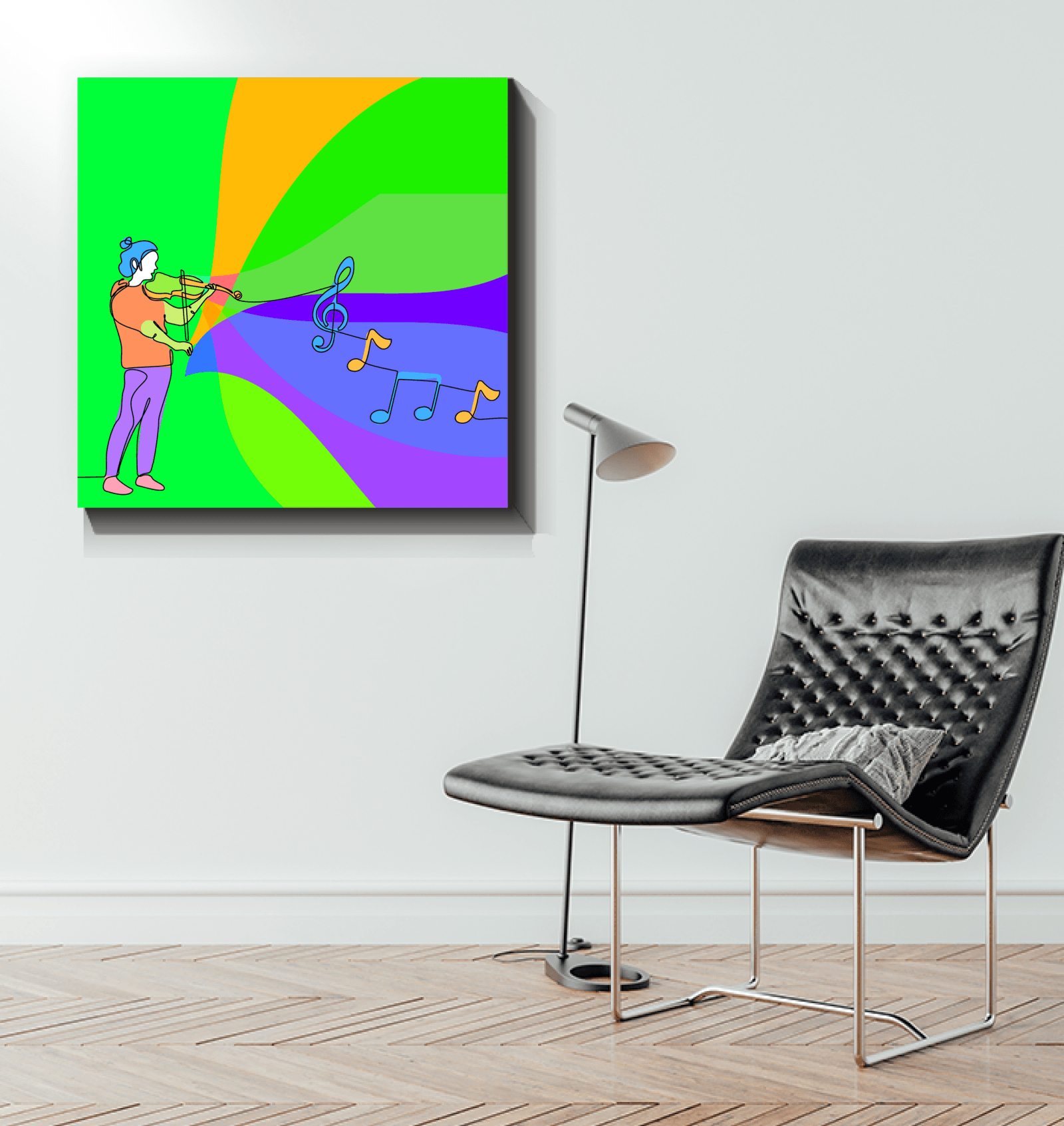 Lady Playing Violin Line Art Wrapped Canvas - Beyond T-shirts
