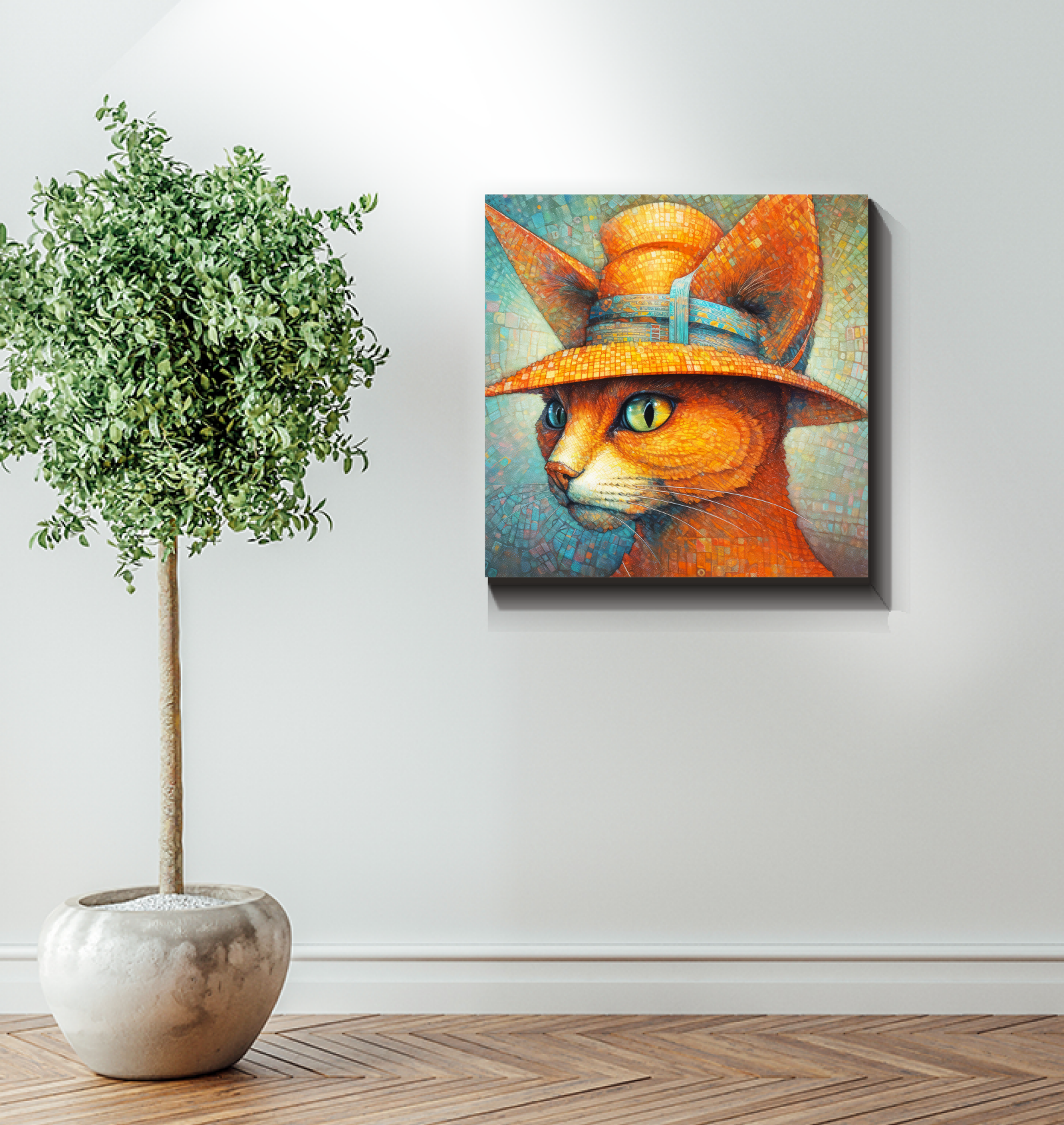 Serene cat nap scene on artistic canvas