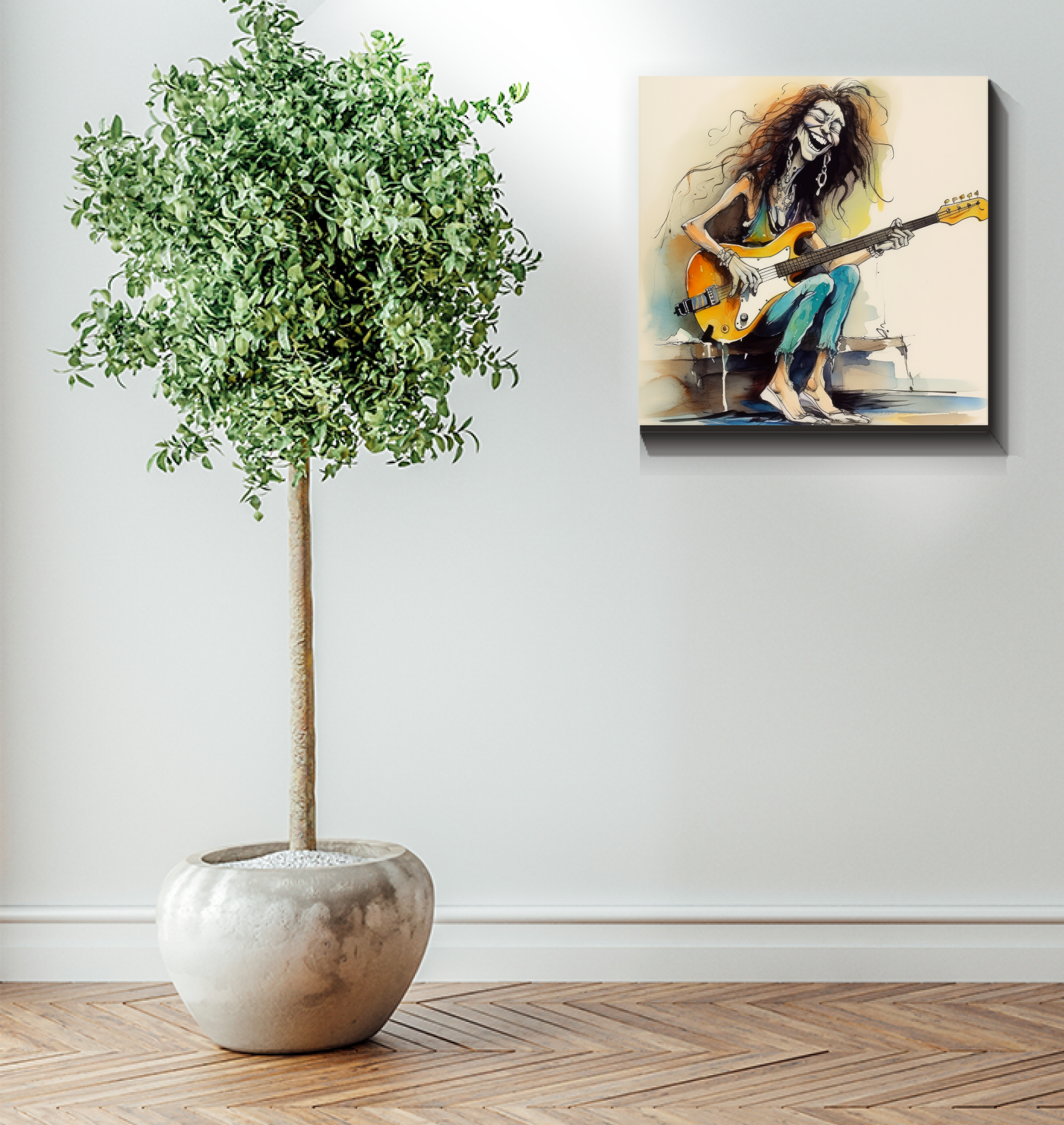 Vibrant Violinist's Velvety Vignette Wrapped Canvas