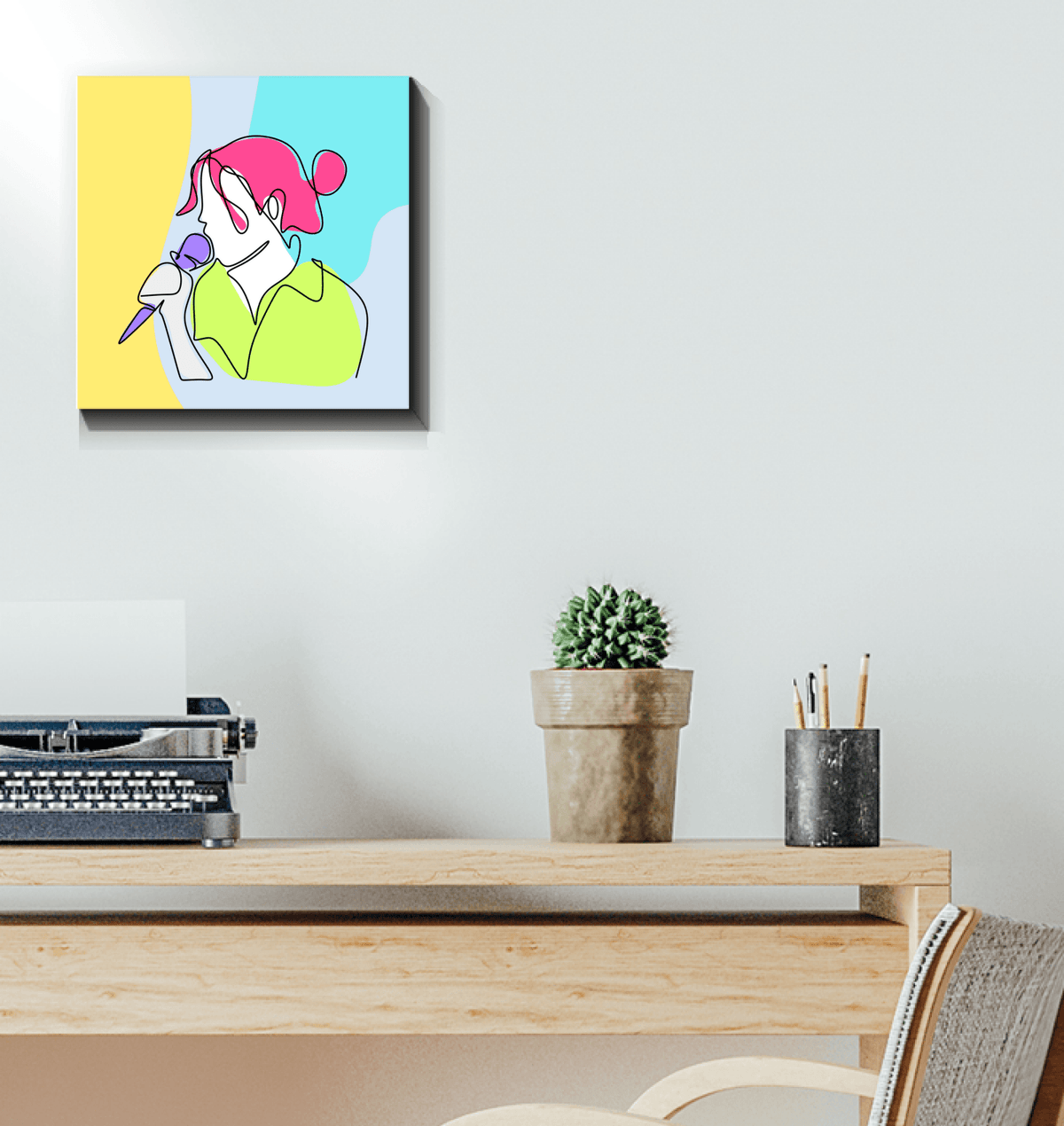 Girl Singing Line Art 1 Wrapped Canvas - Beyond T-shirts