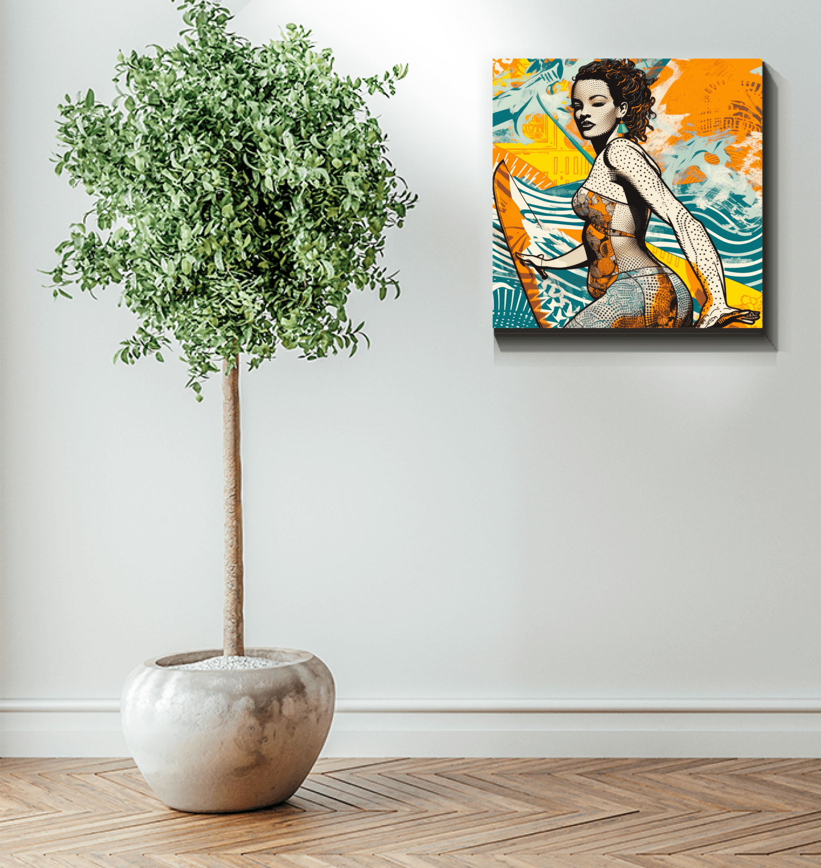 Surfing 5 30 Wrapped Canvas in a serene bedroom