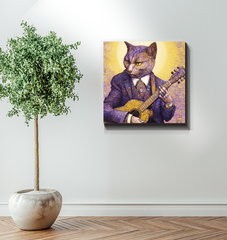 Squirrel in suit holding cane.