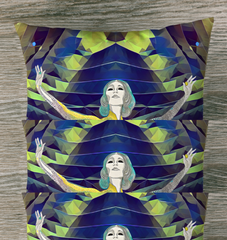 Stylish outdoor pillow featuring colorful artistic patterns on a deck chair.