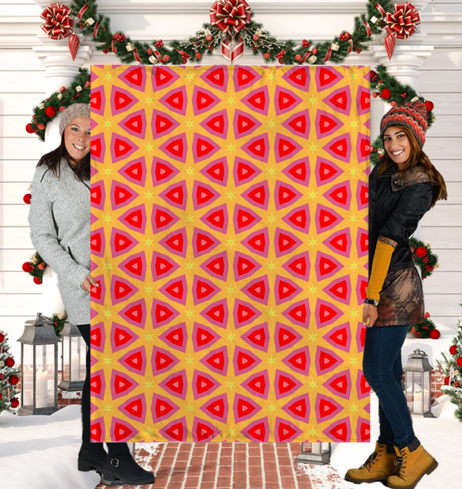 Colorful mosaic pattern on Mosaic Dreams Sherpa Blanket