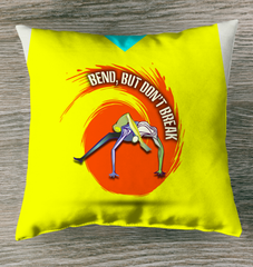 Balanced Mind Outdoor Pillow on a yoga mat in a serene outdoor setting.
