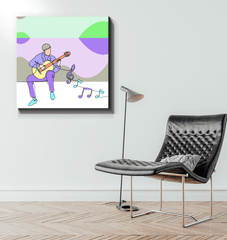Man Playing Guitar Line Art 2 Wrapped Canvas - Beyond T-shirts