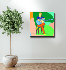 A man sitting with a guitar 2 Wrapped Canvas - Beyond T-shirts