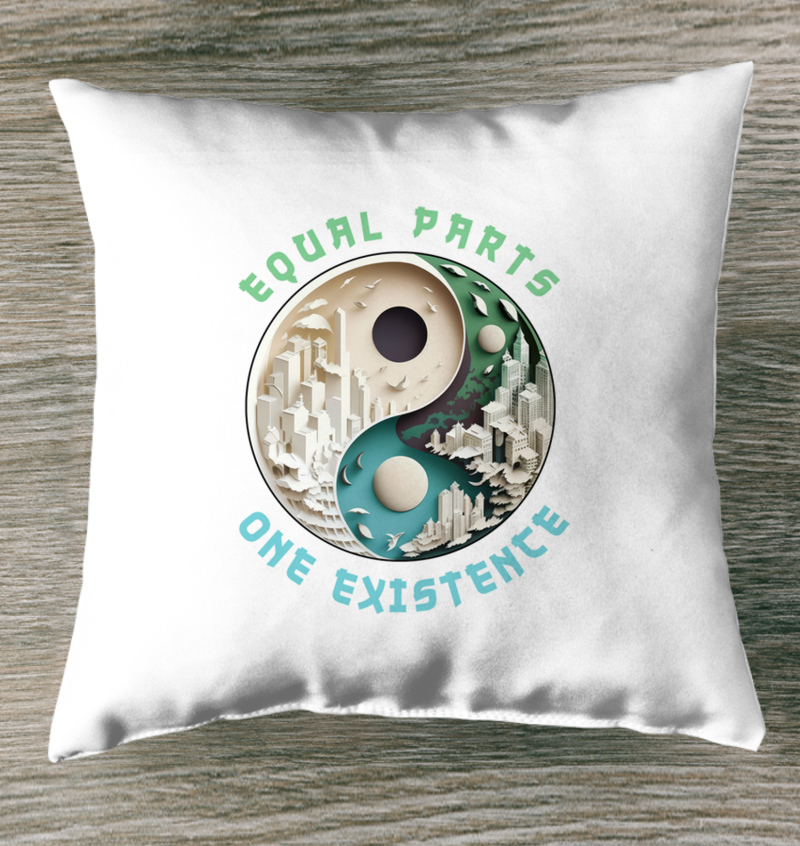 Neon glow Ying Yang design on indoor pillow.