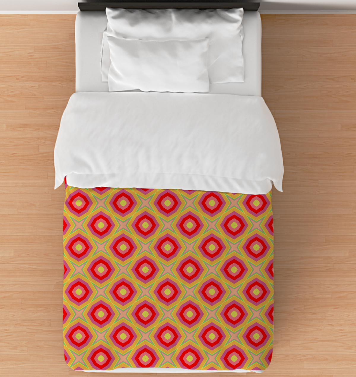 Modern Mosaic Duvet Cover on a neatly made bed