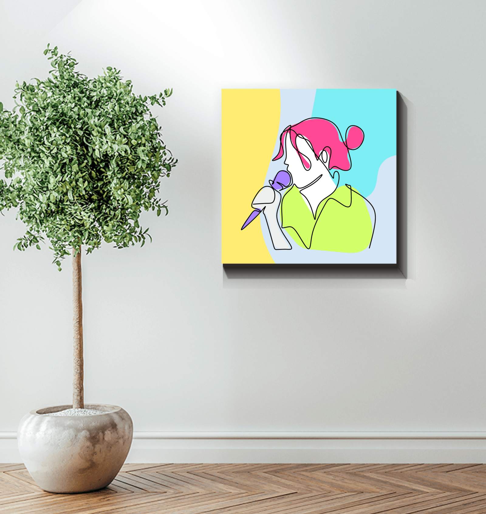 Girl Singing Line Art 1 Wrapped Canvas - Beyond T-shirts