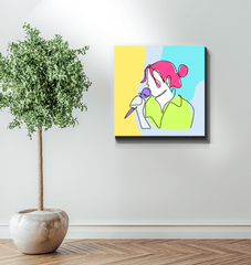 Girl Singing Line Art 1 Wrapped Canvas - Beyond T-shirts