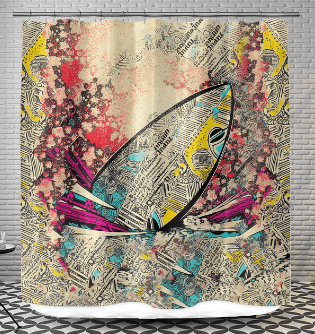 Vibrant Surfing 5 33 Shower Curtain with bold surfboard and wave patterns for a dynamic bathroom look.