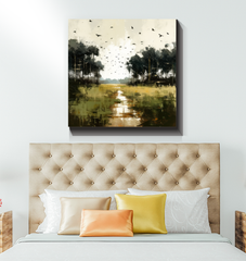 Moonlit Meadows Landscape Wrapped Canvas