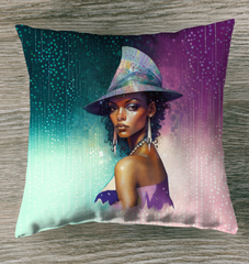 Ethereal Dreams Beyond Style Outdoor Pillow adding elegance to an outdoor seating area.