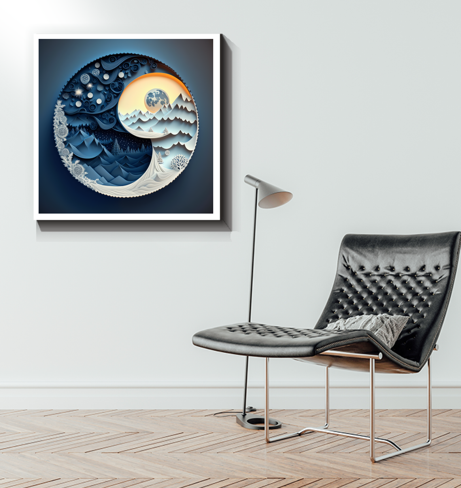 Lunar and solar cycle canvas for celestial enthusiasts.