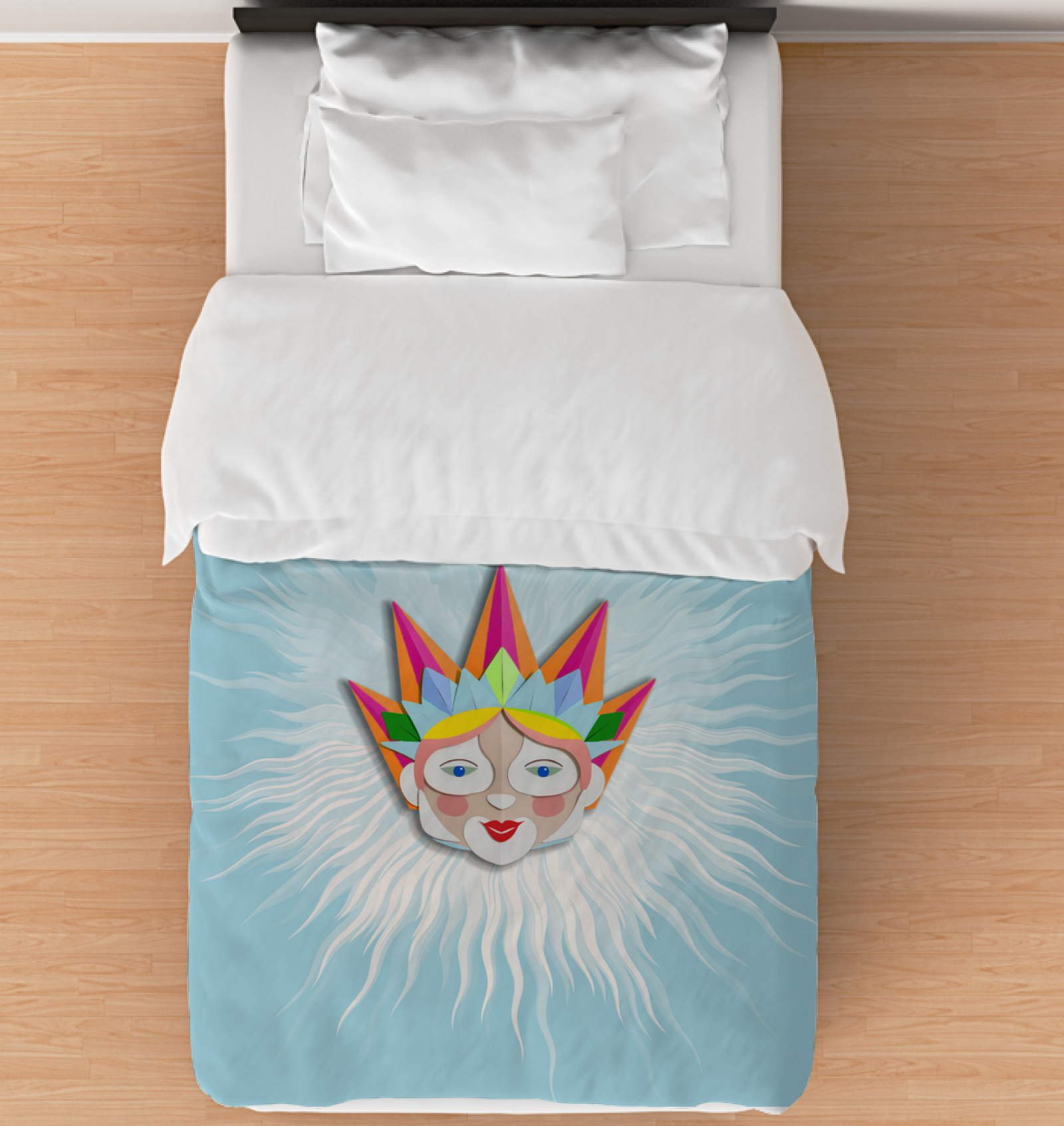 Mystical Unicorn Comforter on bed with rainbow accents