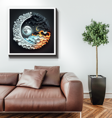 Contemporary canvas featuring weather elements of rain and sun.