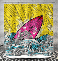 Stylish Surfing 5 32 Shower Curtain with surfboard and wave motifs, bringing a coastal vibe to any bathroom setting.