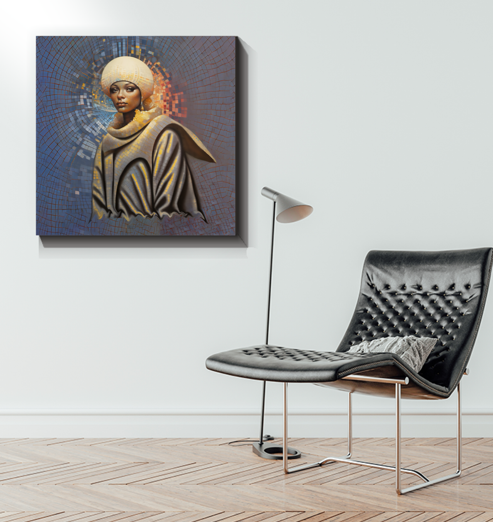 Retro Glam Beyond Style Wrapped Canvas in a stylish living room.