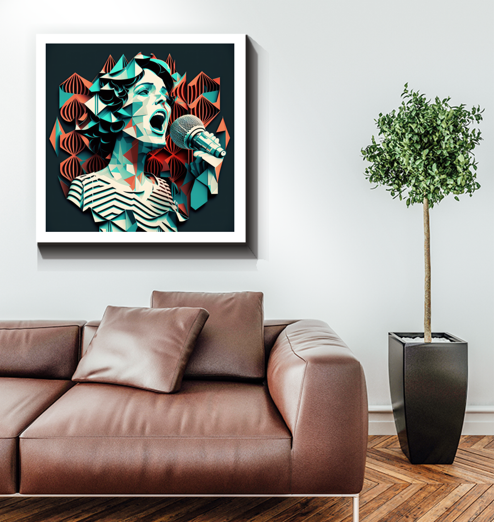 World Music Tapestry Wrapped Canvas in living room setting.