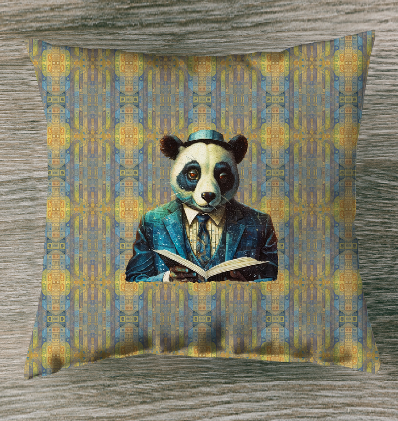 Playful Panda Paradise Indoor Pillow on a sofa