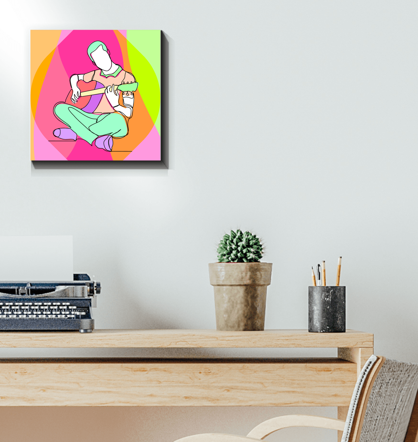 Man Playing Guitar Line Art 1 Wrapped Canvas - Beyond T-shirts