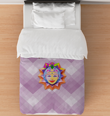 Front view of Unicorn Fantasy Realm Comforter on a bed.