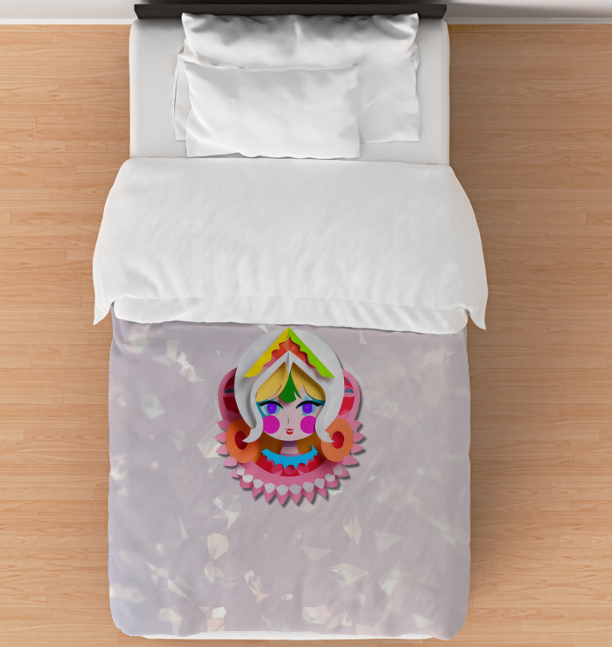 Front view of Enchanted Forest Adventure Comforter on a bed.