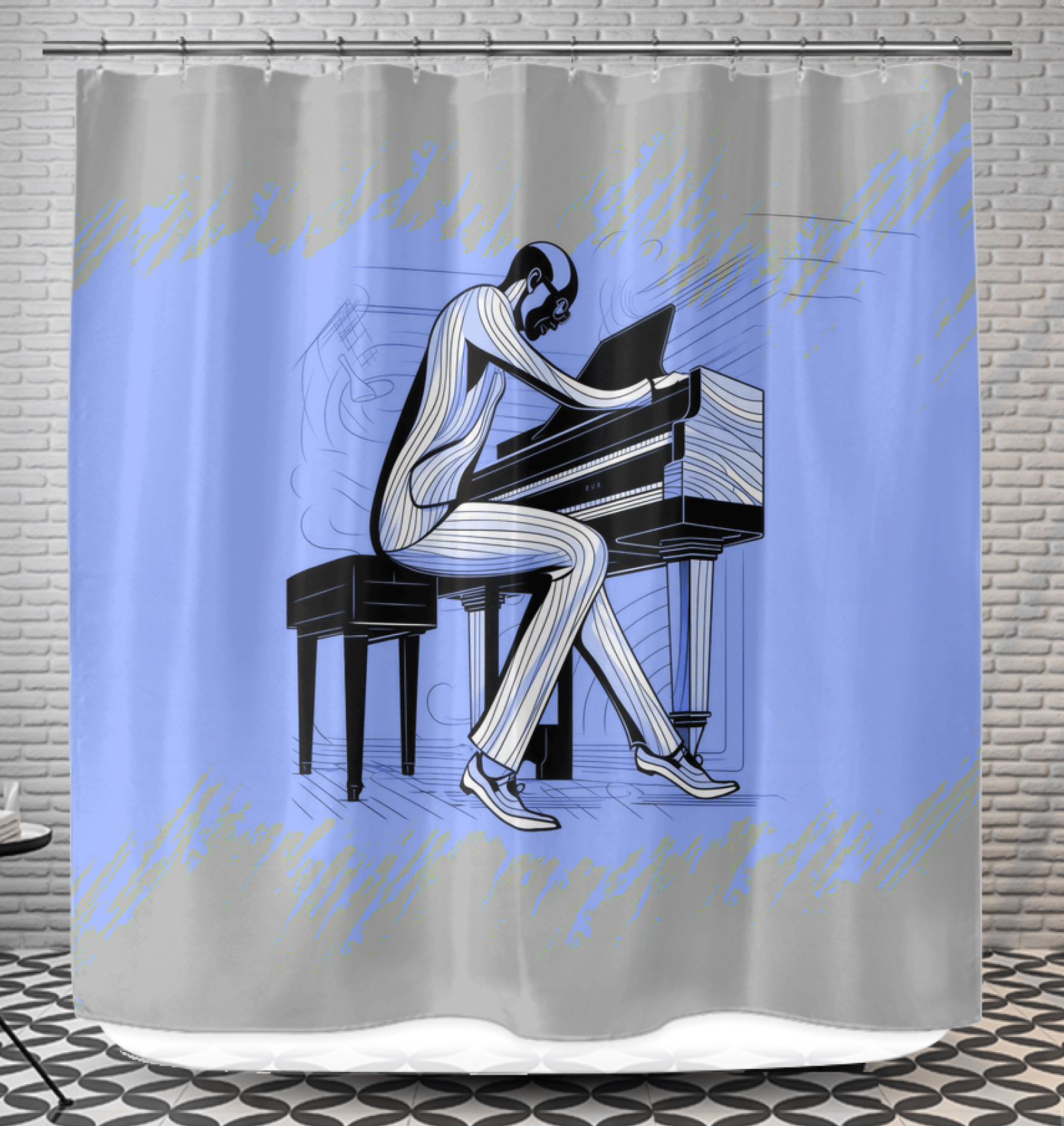 Elegant Rhythms Bathroom Curtain - Beyond T-shirts
