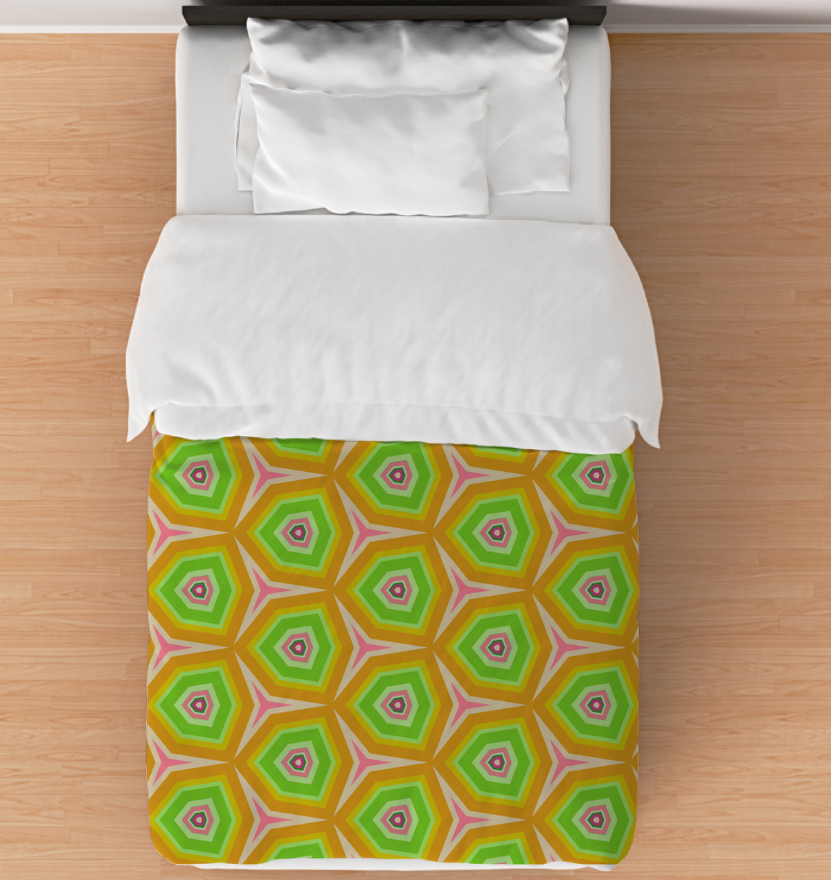 Colorful Nature's Palette Duvet Cover in a modern bedroom setting.