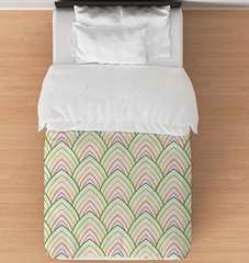 Twin-sized comforter with classic stripes design in neutral colors.