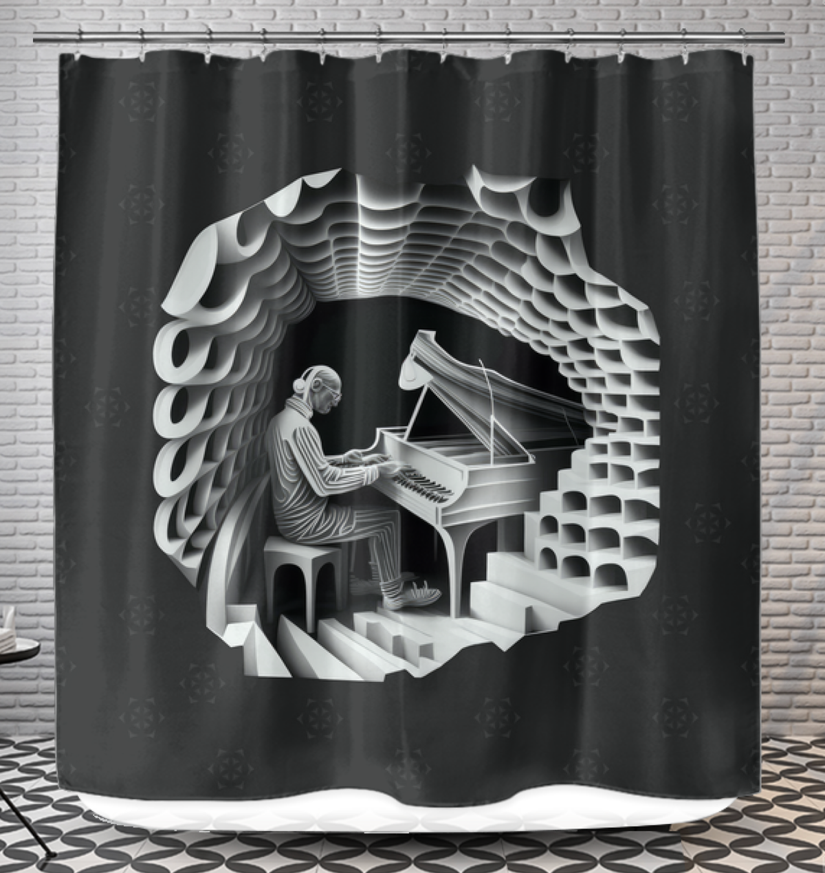Instrumental Illusion Shower Curtain